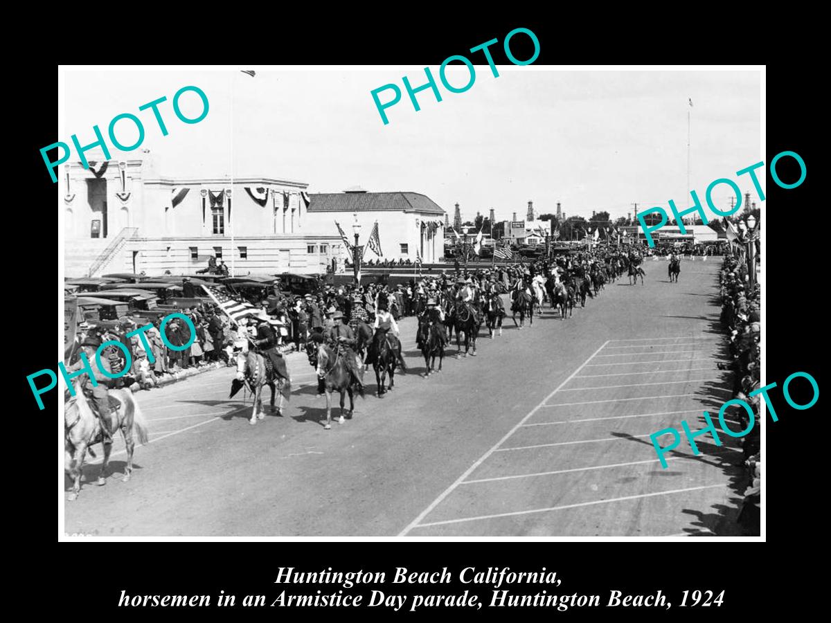 OLD LARGE HISTORIC PHOTO OF HUNTINGTON BEACH CALIFORNIA, ARMISTICE PARADE 1924