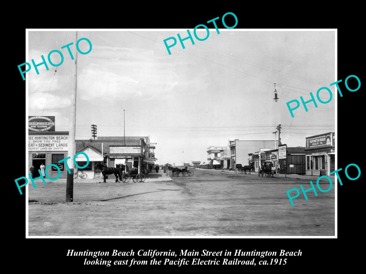 OLD LARGE HISTORIC PHOTO OF HUNTINGTON BEACH CALIFORNIA, THE MAIN STREET c1915