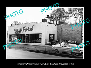 OLD LARGE HISTORIC PHOTO OF ARDMORE PENNSYLVANIA, THE FORD CAR DEALERSHIP c1960