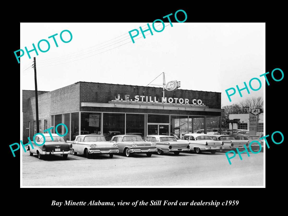 OLD LARGE HISTORIC PHOTO OF BAY MINETTE ALABAMA, THE FORD CAR DEALERSHIP 1959