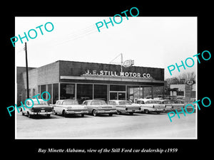 OLD LARGE HISTORIC PHOTO OF BAY MINETTE ALABAMA, THE FORD CAR DEALERSHIP 1959