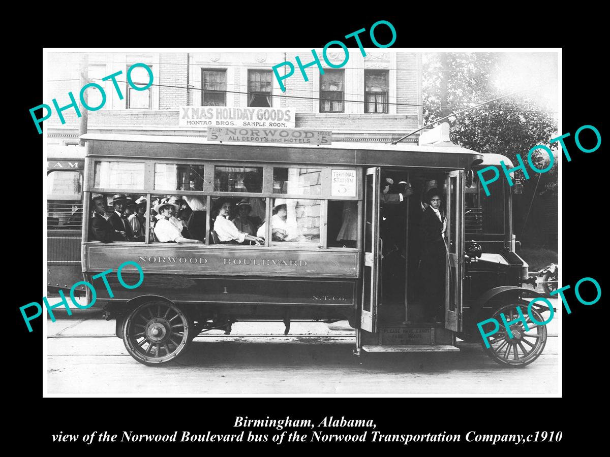 OLD LARGE HISTORIC PHOTO OF BIRMINGHAM ALABAMA, THE NORWOOD BOULEVARD BUS c1910