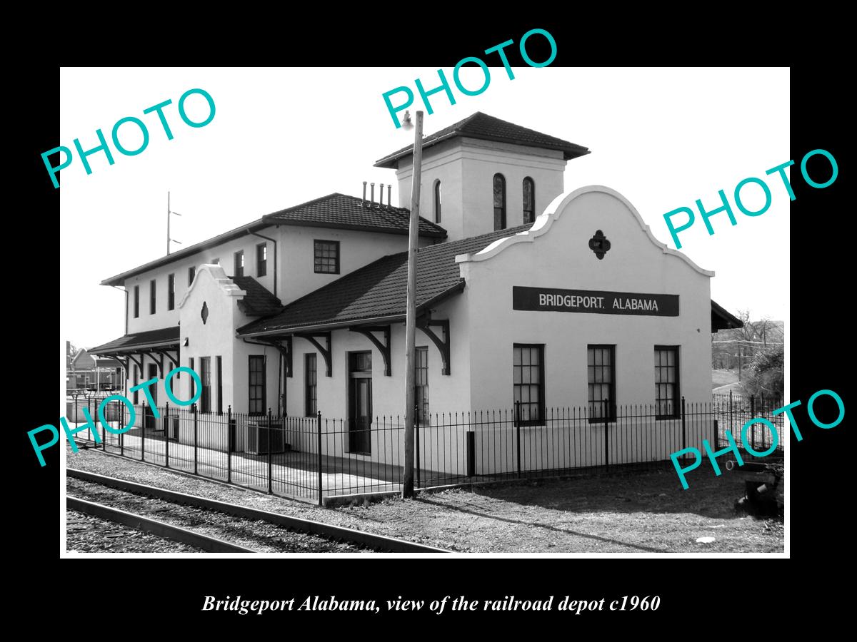 OLD LARGE HISTORIC PHOTO OF BRIDGEPORT ALABAMA, THE RAILROAD DEPOT STATION c1960