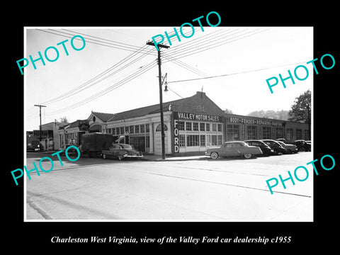 OLD HISTORIC PHOTO OF CHARLESTON WEST VIRGINIA, THE VALLEY FORD DEALERSHIP c1955