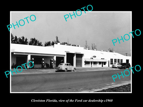 OLD LARGE HISTORIC PHOTO OF CLEWISTON FLORIDA, THE FORD CAR DEALERSHIP c1960