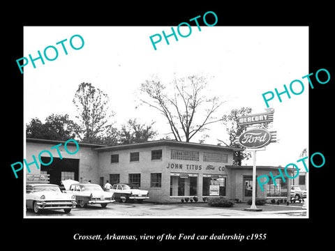 OLD LARGE HISTORIC PHOTO OF CROSSETT ARKANSAS, THE FORD CAR DEALERSHIP c1955