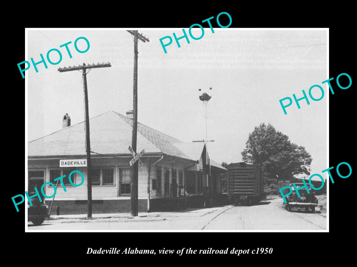 OLD LARGE HISTORIC PHOTO OF DADEVILLE ALABAMA, THE RAILROAD DEPOT STATION c1950