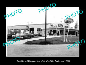 OLD LARGE HISTORIC PHOTO OF EAST TAWAS MICHIGAN, THE FORD CAR DEALERSHIP c1960