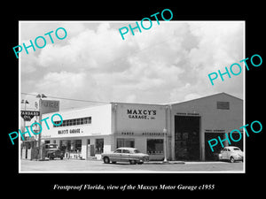 OLD LARGE HISTORIC PHOTO OF FROSTPROOF FLORIDA, THE MAXCYS MOTOR GARAGE c1955