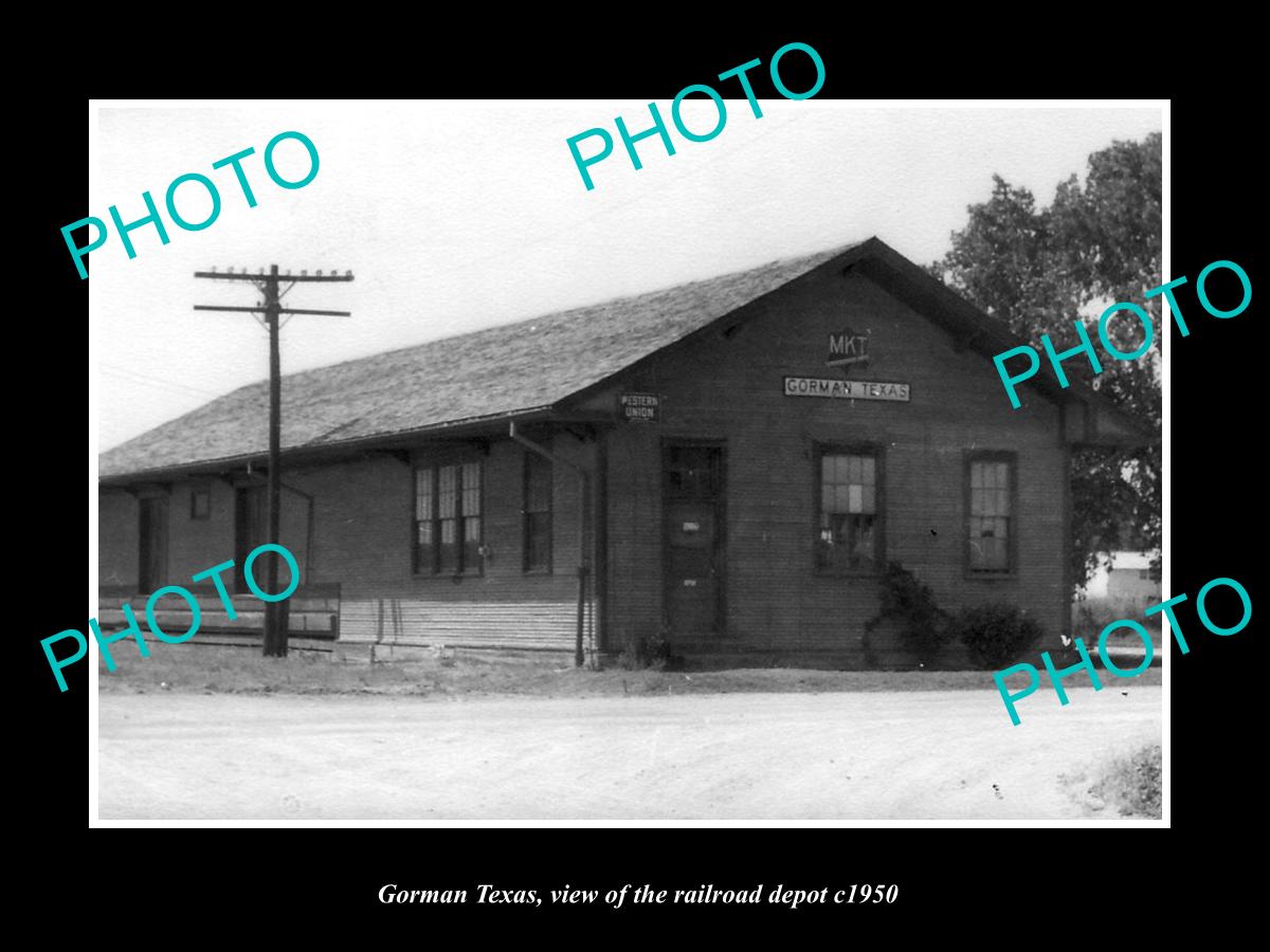 OLD LARGE HISTORIC PHOTO OF GORMAN TEXAS, THE MKT RAILROAD DEPOT STATION c1950