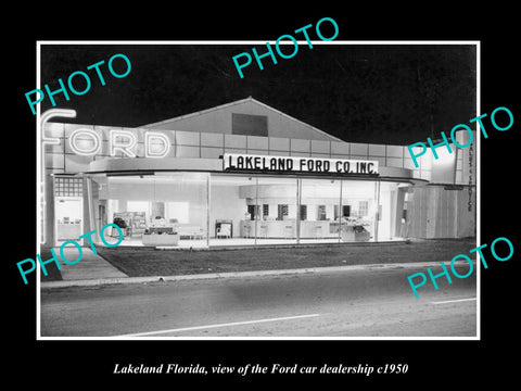 OLD LARGE HISTORIC PHOTO OF LAKELAND FLORIDA, THE FORD CAR DEALERSHIP c1950