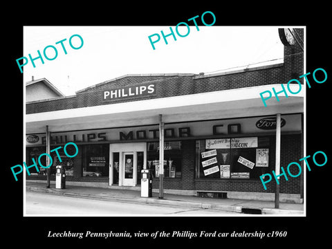 OLD LARGE HISTORIC PHOTO OF LEECHBURG PENNSYLVANIA THE FORD CAR DEALERSHIP c1960