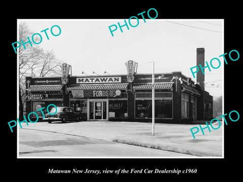 OLD LARGE HISTORIC PHOTO OF MATAWAN NEW JERSEY, THE FORD CAR DEALERSHIP c1960