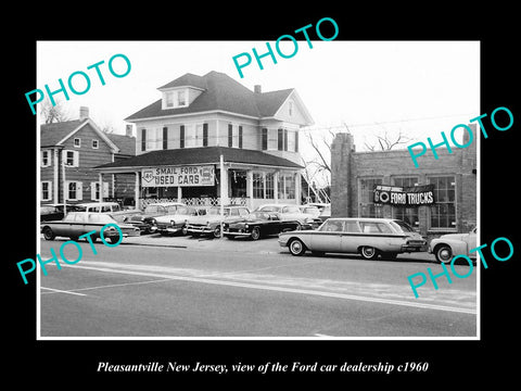 OLD LARGE HISTORIC PHOTO OF PLEASANTVILLE NEW JERSEY FORD CAR DEALERSHIP c1960