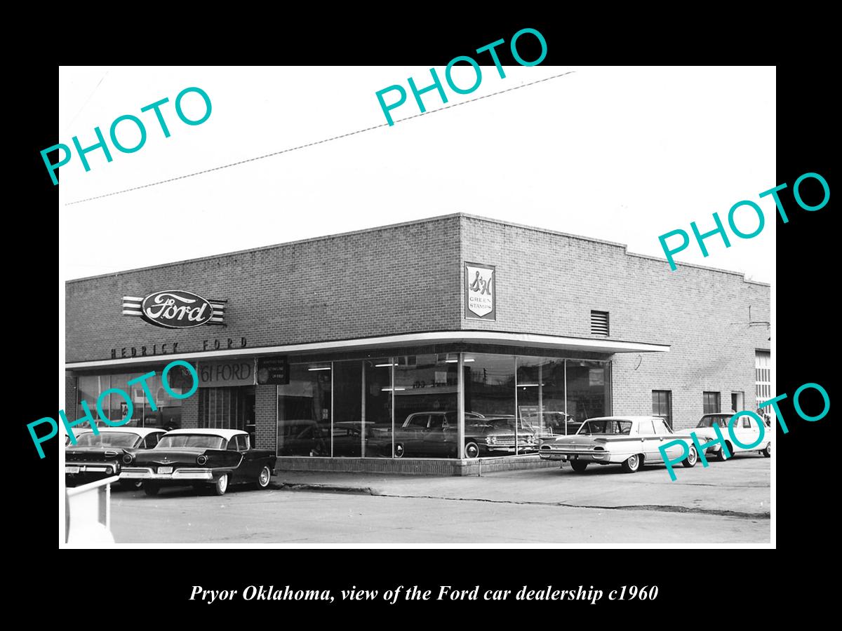 OLD LARGE HISTORIC PHOTO OF PRYOR OKLAHOMA, THE FORD CAR DEALERSHIP c1960