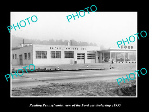 OLD LARGE HISTORIC PHOTO OF READING PENNSYLVANIA, THE FORD CAR DEALERSHIP c1955