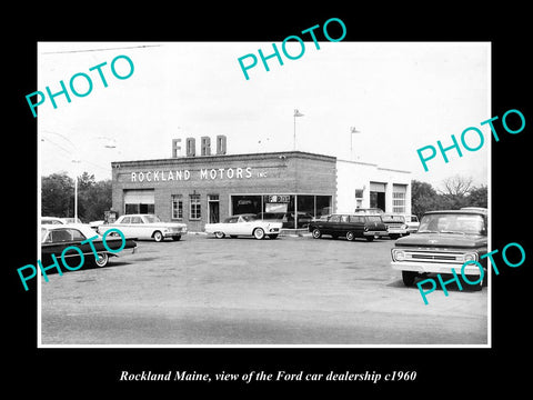 OLD LARGE HISTORIC PHOTO OF ROCKLAND MAINE, THE FORD CAR DEALERSHIP c1960