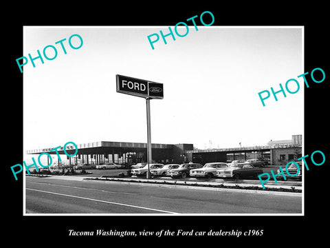 OLD LARGE HISTORIC PHOTO OF TACOMA WASHINGTON, THE FORD CAR DEALERSHIP c1965