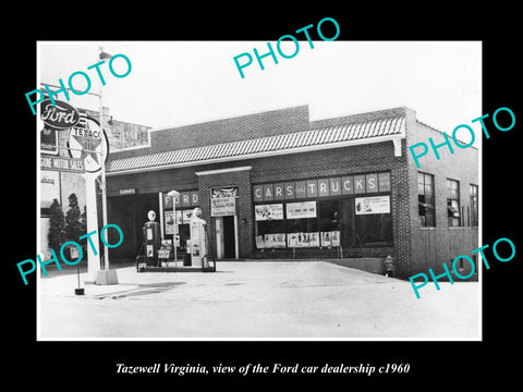 OLD LARGE HISTORIC PHOTO OF TAZEWELL VIRGINIA, THE FORD CAR DEALERSHIP c1960