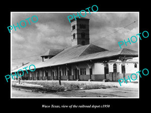 OLD LARGE HISTORIC PHOTO OF WACO TEXAS, THE RAILROAD DEPOT STATION c1950