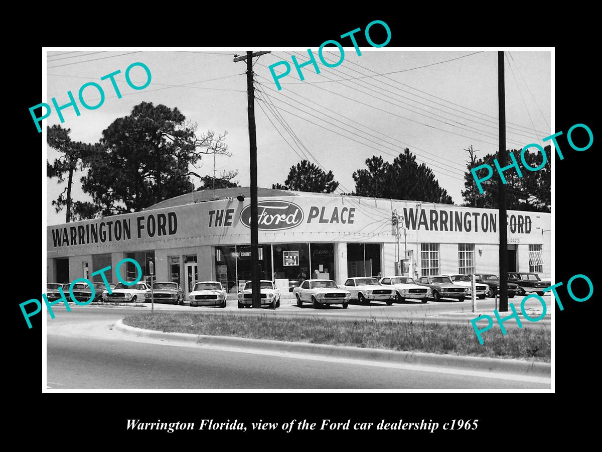 OLD LARGE HISTORIC PHOTO OF WARRINGTON FLORIDA, THE FORD CAR DEALERSHIP c1965