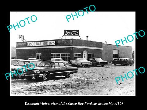 OLD LARGE HISTORIC PHOTO OF YARMOUTH MAINE, THE FORD MOTORS CAR DEALERSHIP c1960