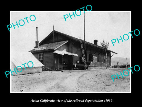 OLD LARGE HISTORIC PHOTO OF ACTON CALIFORNIA, THE RAILROAD DEPOT STATION c1930