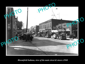 OLD LARGE HISTORIC PHOTO OF BLOOMFIELD INDIANA, THE MAIN STREET & STORES c1940