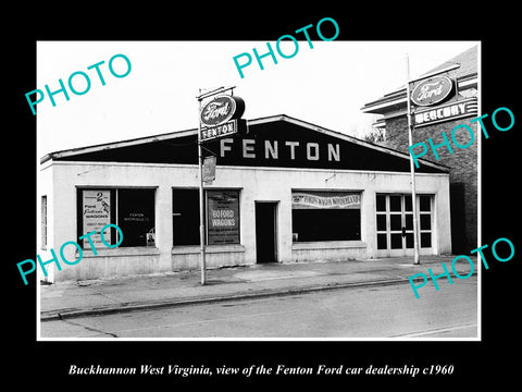 OLD LARGE HISTORIC PHOTO OF BUCKHANNON WEST VIRGINIA, THE FORD DEALERSHIP c1960