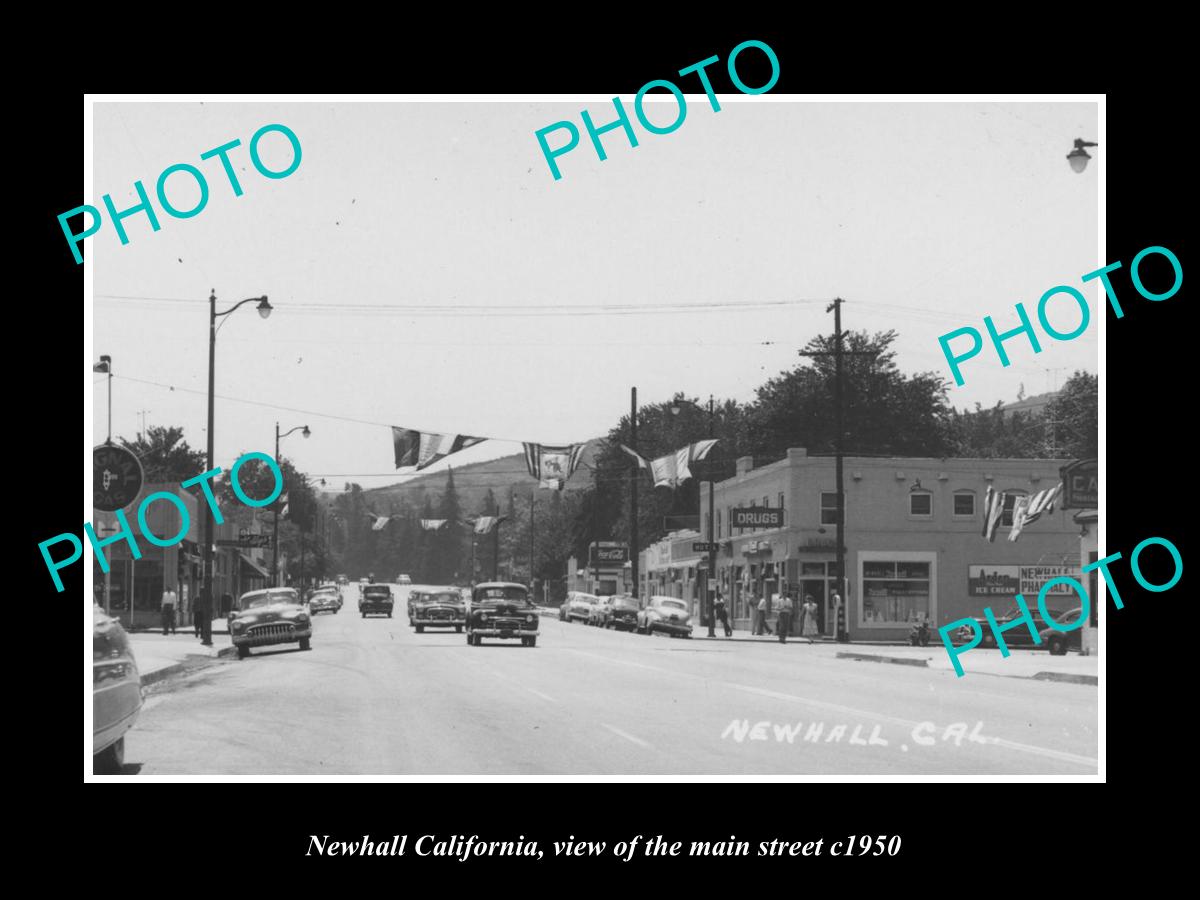 OLD LARGE HISTORIC PHOTO OF NEWHALL CALIFORNIA, VIEW OF THE MAIN STREET c1950