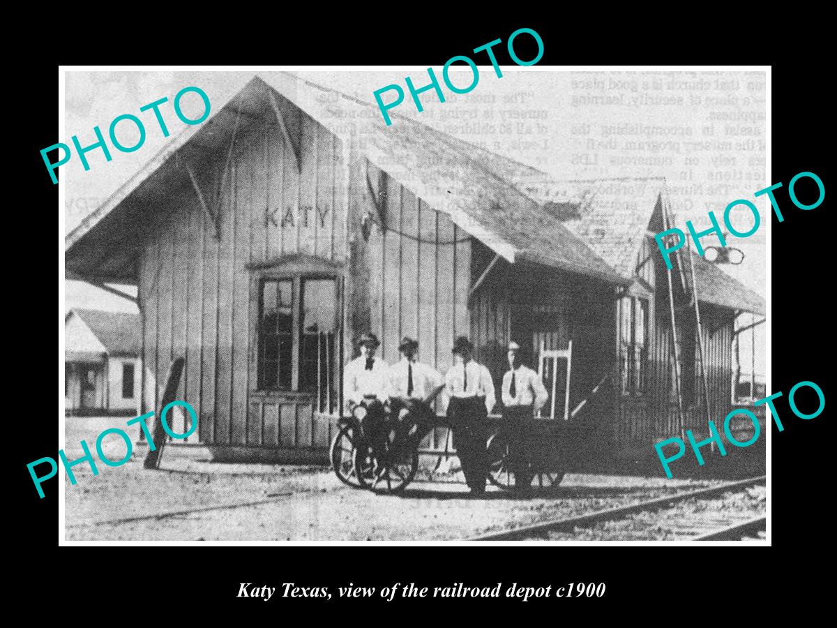 OLD LARGE HISTORIC PHOTO OF KATY TEXAS, THE RAILROAD DEPOT STATION c1900