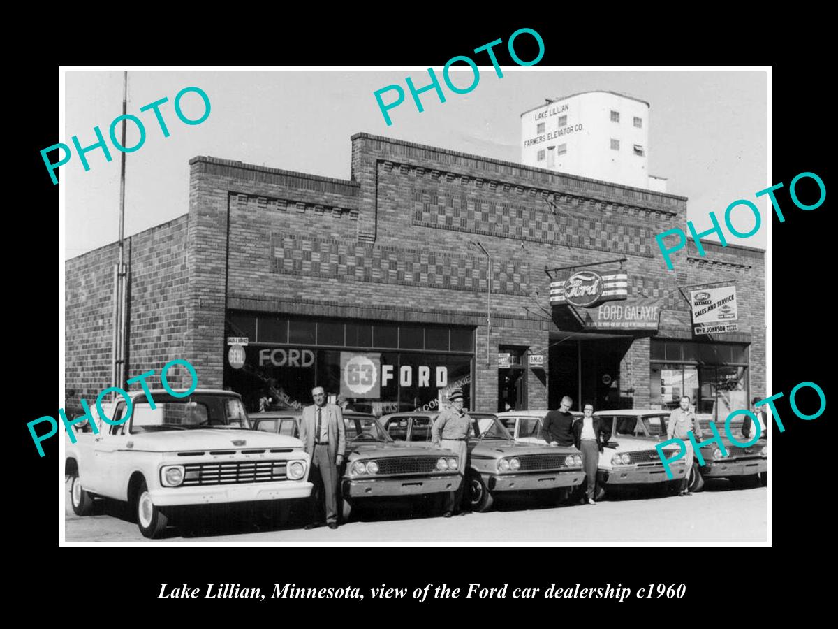 OLD LARGE HISTORIC PHOTO OF LAKE LILLIAN MINNESOTA, THE FORD CAR DEALERSHIP 1960