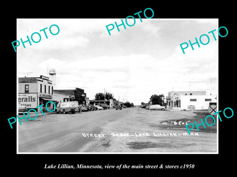 OLD LARGE HISTORIC PHOTO OF LAKE LILLIAN MINNESOTA, THE MAIN St & STORES c1950