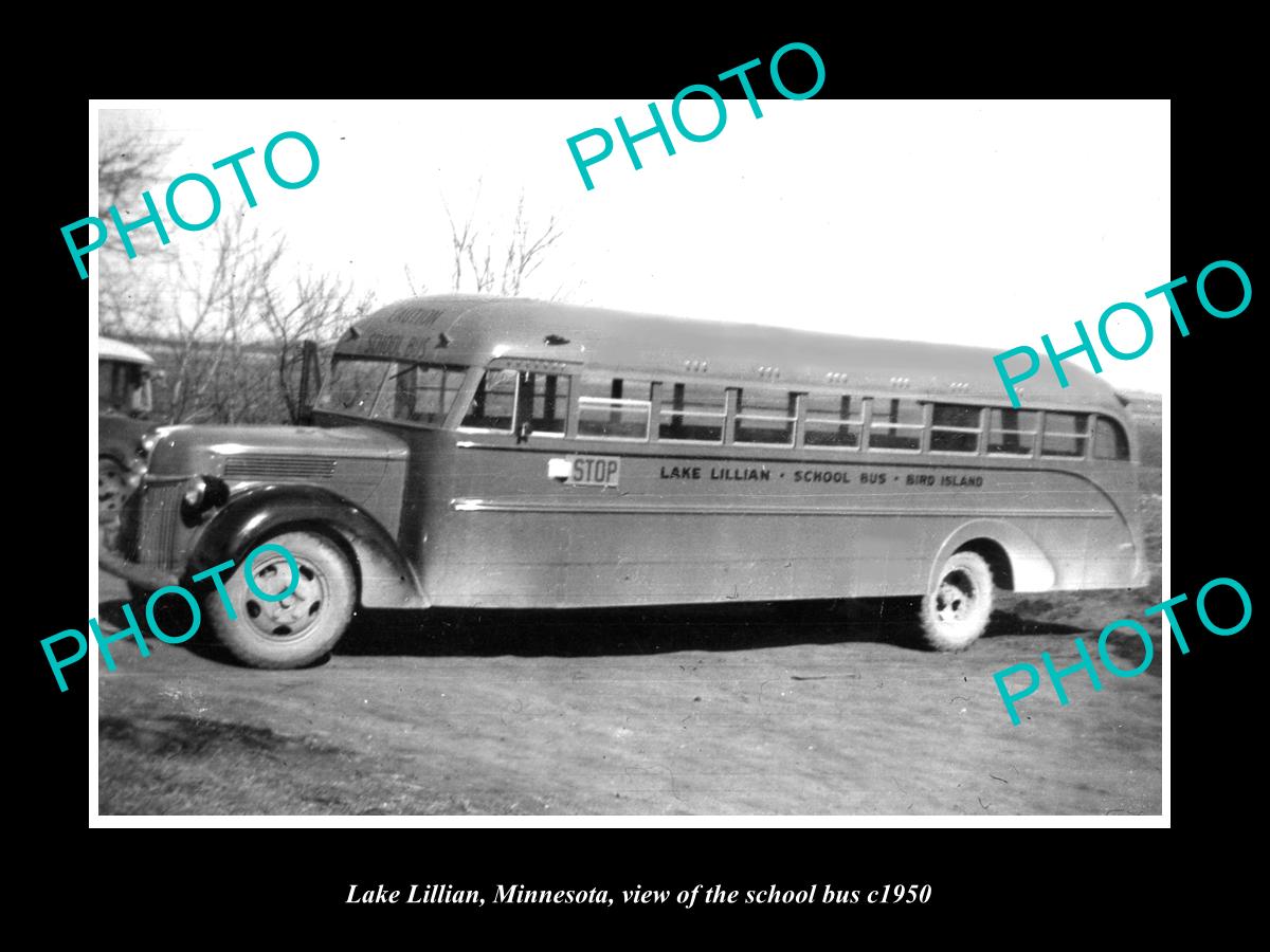 OLD LARGE HISTORIC PHOTO OF LAKE LILLIAN MINNESOTA, THE TOWN SCHOOL BUS c1950