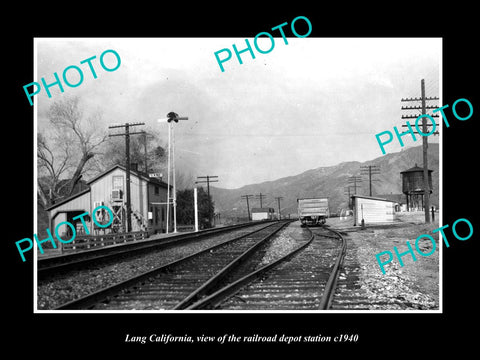 OLD LARGE HISTORIC PHOTO OF LANG CALIFORNIA, THE RAILROAD DEPOT STATION c1940