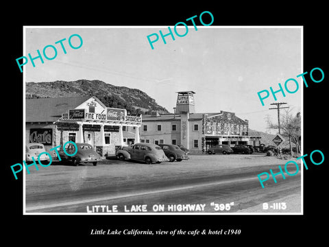 OLD LARGE HISTORIC PHOTO OF LITTLE LAKE CALIFORNIA, THE TOWN CAFE & HOTEL c1940