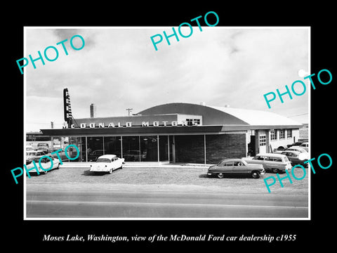 OLD LARGE HISTORIC PHOTO OF MOSES LAKE WASHINGTON, THE FORD CAR DELAERSHIP c1955