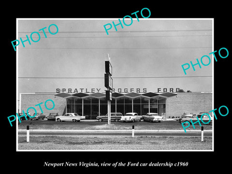 OLD LARGE HISTORIC PHOTO OF NEWPORT NEWS VIRGINIA, THE FORD CAR DEALERSHIP c1960