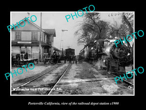 OLD LARGE HISTORIC PHOTO OF PORTERVILLE CALIFORNIA, THE RAILROAD STATION c1900