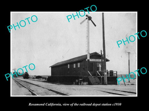 OLD LARGE HISTORIC PHOTO OF ROSAMOND CALIFORNIA, THE RAILROAD DEPOT STATION 1930