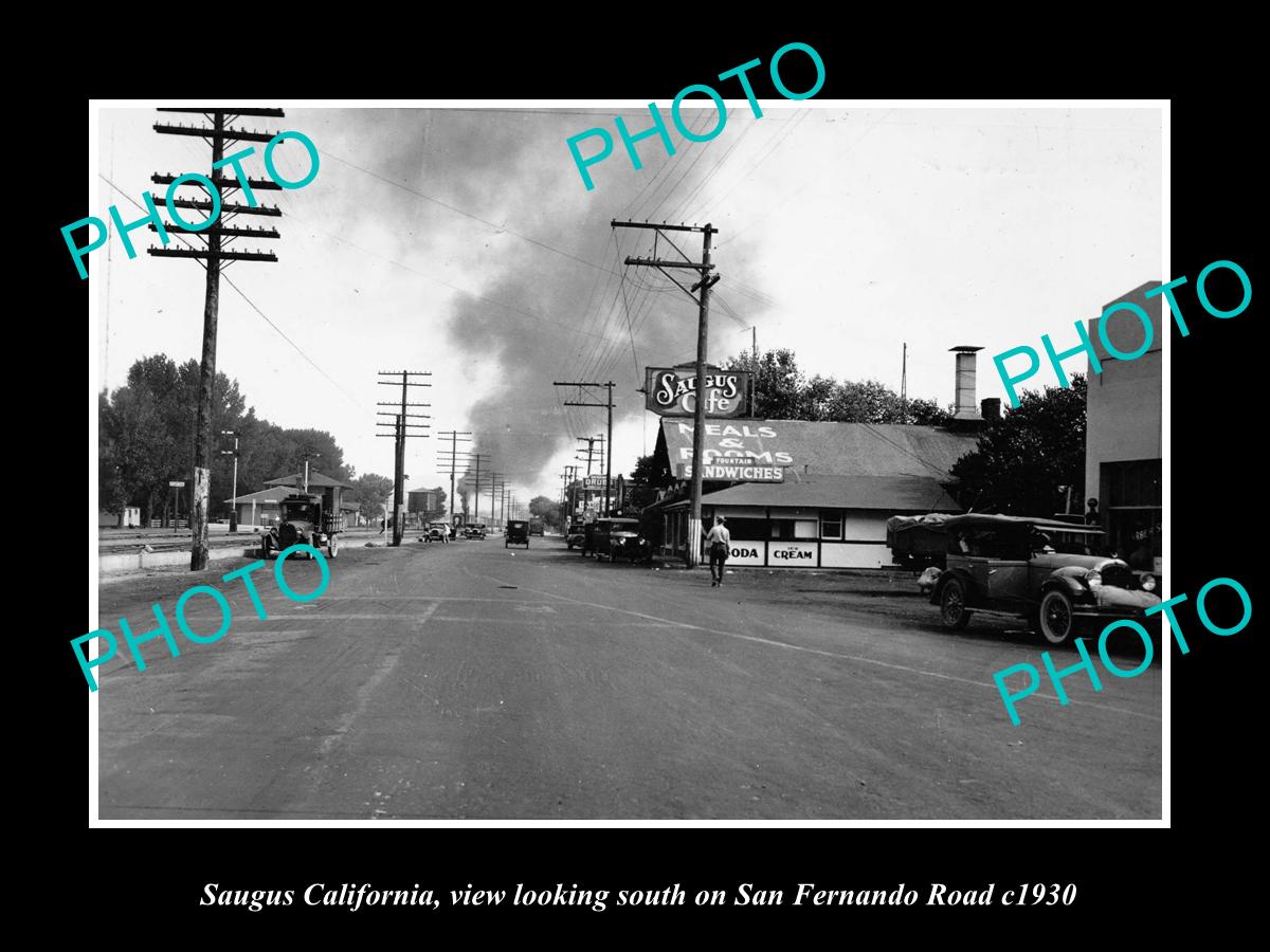 OLD LARGE HISTORIC PHOTO OF SAUGUS CALIFORNIA, VIEW OF SAN FERNANDO RD c1930