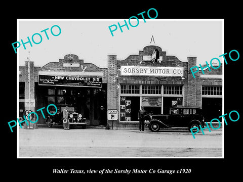 OLD LARGE HISTORIC PHOTO OF WALLER TEXAS, THE SORSBY MOTOR Co GARAGE c1920