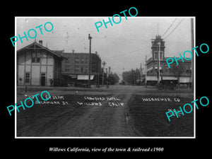 OLD LARGE HISTORIC PHOTO OF WILLOWS CALIFORNIA, THE TOWN & RAILROAD c1900