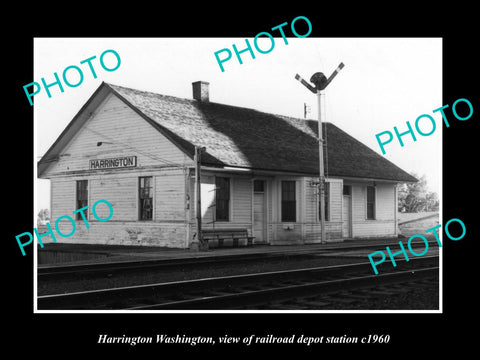 OLD LARGE HISTORIC PHOTO OF HARRINGTON WASHINGTON, RAILROAD DEPOT STATION c1960