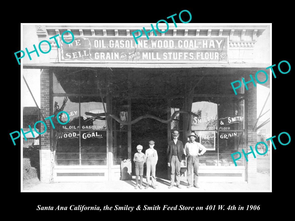 OLD LARGE HISTORIC PHOTO SANTA ANA CALIFORNIA, VIEW OF THE FEED STORE c1906