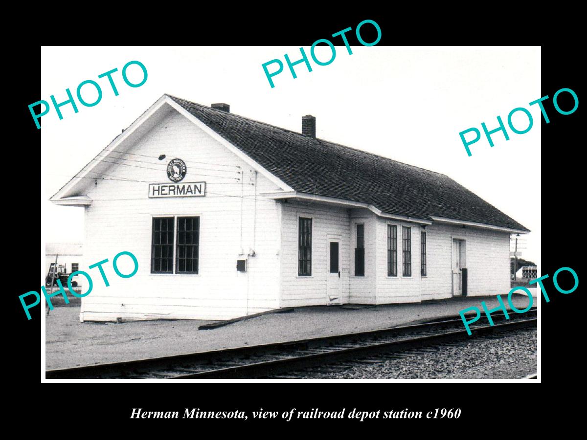 OLD LARGE HISTORIC PHOTO OF HERMAN MINNESOTA, RAILROAD DEPOT STATION c1960