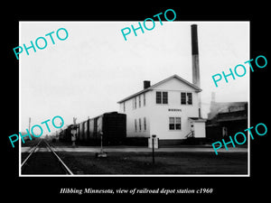 OLD LARGE HISTORIC PHOTO OF HIBBING MINNESOTA, RAILROAD DEPOT STATION c1960