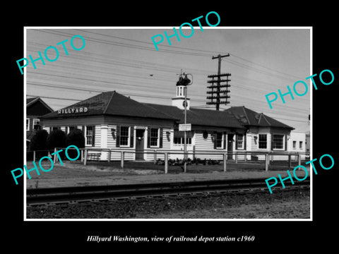 OLD LARGE HISTORIC PHOTO OF HILLYARD WASHINGTON, RAILROAD DEPOT STATION c1960