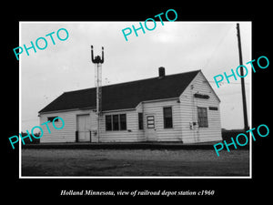 OLD LARGE HISTORIC PHOTO OF HOLLAND MINNESOTA, RAILROAD DEPOT STATION c1960