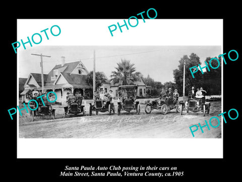 OLD LARGE HISTORIC PHOTO SANTA PAULA CALIFORNIA, AUTO CLUB IN MAIN STREET c1905